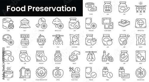 Set of outline food preservation icons. Minimalist thin linear web icon set. vector illustration.
