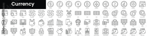 Set of outline currency icons. Minimalist thin linear web icon set. vector illustration.