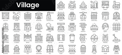 Set of outline village icons. Minimalist thin linear web icon set. vector illustration.