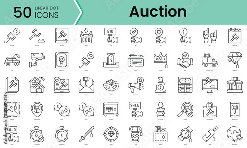 Set of auction icons. Line art style icons bundle. vector illustration