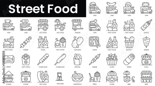 Set of outline street food icons. Minimalist thin linear web icon set. vector illustration.