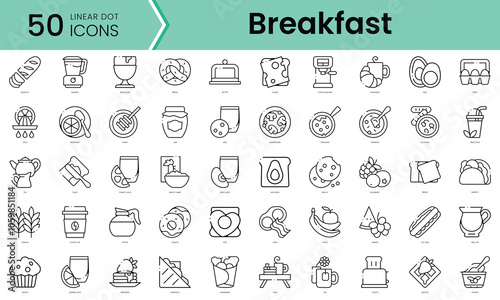 Set of breakfast icons. Line art style icons bundle. vector illustration