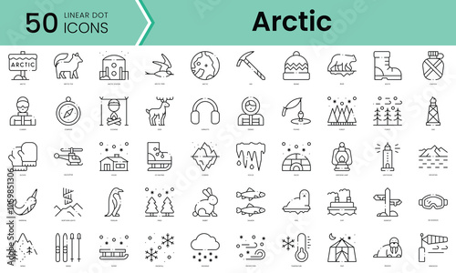 Set of arctic icons. Line art style icons bundle. vector illustration