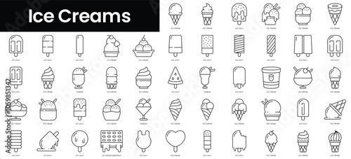 Set of outline ice creams icons. Minimalist thin linear web icon set. vector illustration.