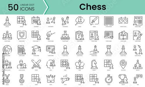 Set of chess icons. Line art style icons bundle. vector illustration