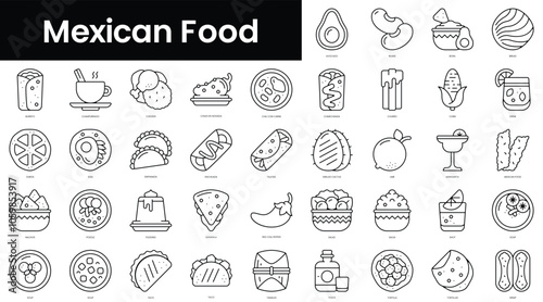 Set of outline mexican food icons. Minimalist thin linear web icons bundle. vector illustration.