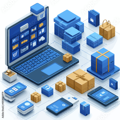 3D Online Shopping Experience Illustration