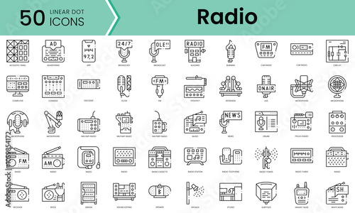 Set of radio icons. Line art style icons bundle. vector illustration