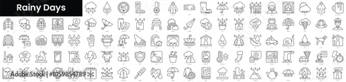 Set of outline rainy days icons. Minimalist thin linear web icons bundle. vector illustration.