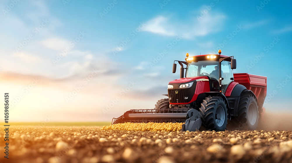 Obraz premium Tractor working in a green field