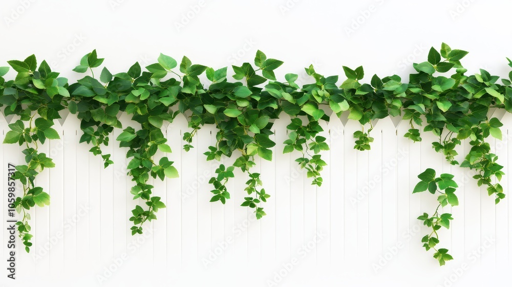 Obraz premium White Picket Fence with Green Vine and Leaves