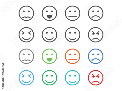 set of emoticons with different emotions design vector on transparent background
