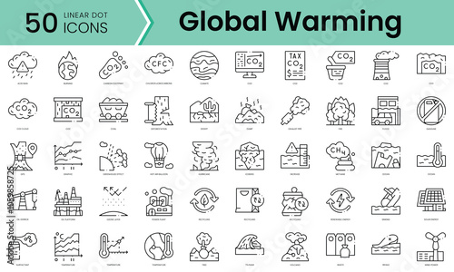 Set of global warming icons. Line art style icons bundle. vector illustration