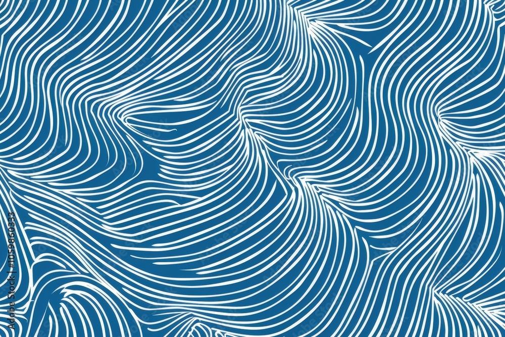 The image is a blue and white wave pattern