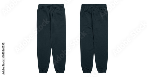 Darkcolored sweatpants with drawstring and pocket. photo