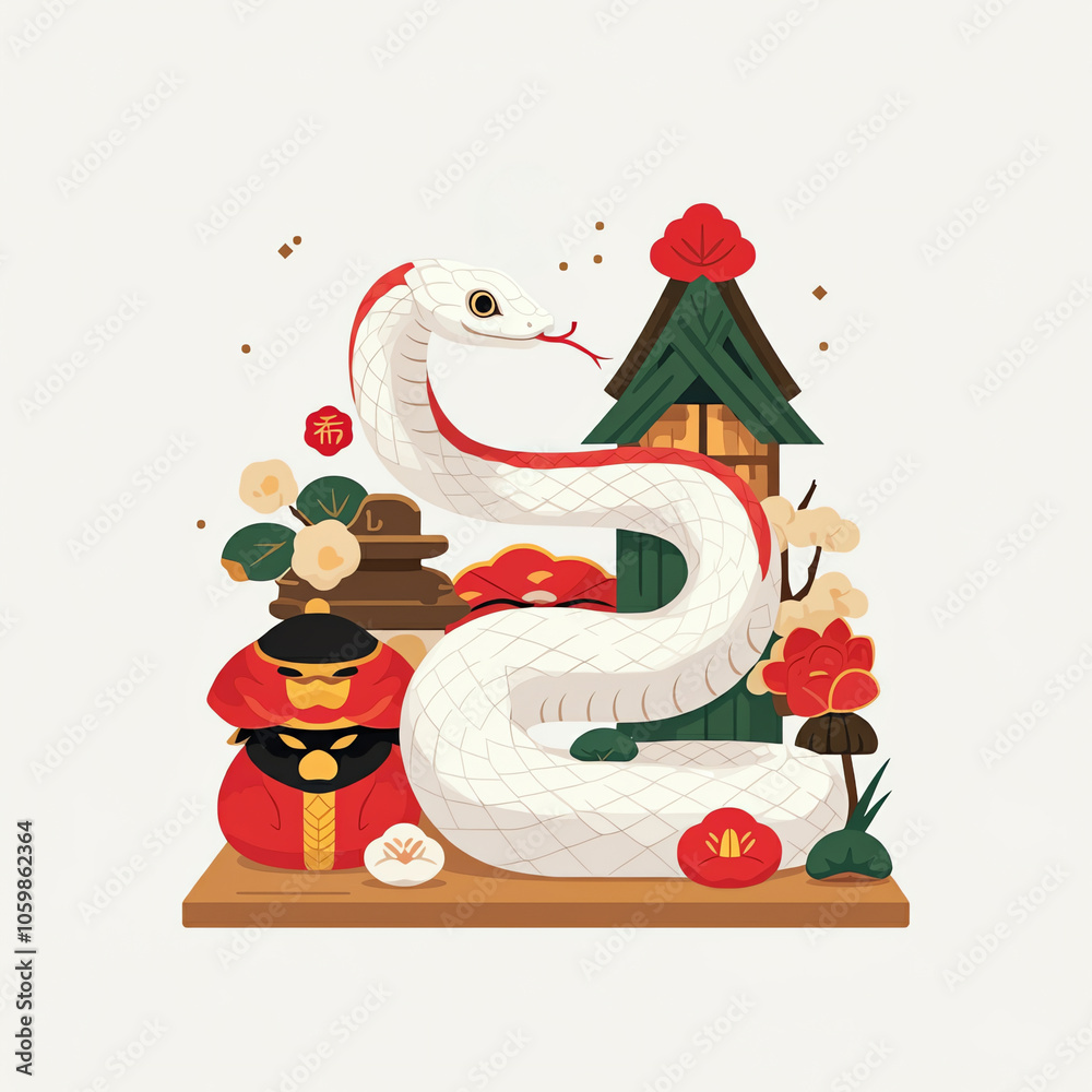 Naklejka premium 縁起ものの新年物語