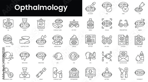 Set of outline opthalmology icons. Minimalist thin linear web icon set. vector illustration.