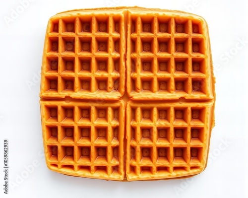 a close up of a waffle with four squares of waffles. photo