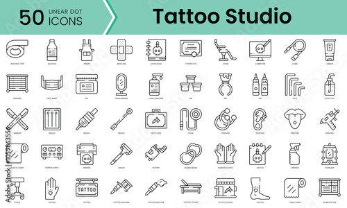 Set of tattoo studio icons. Line art style icons bundle. vector illustration