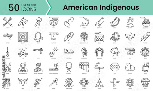 Set of american indigenous icons. Line art style icons bundle. vector illustration