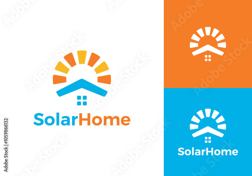 sun with home logo. solar energy and house design template	
