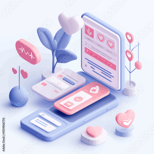 Isometric Mobile Health App Interface