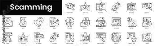 Set of outline scamming icons. Minimalist thin linear web icon set. vector illustration.