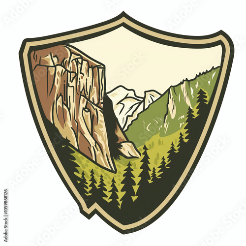 Yosemite national park shield badge illustration for travel and hiking element designs photo