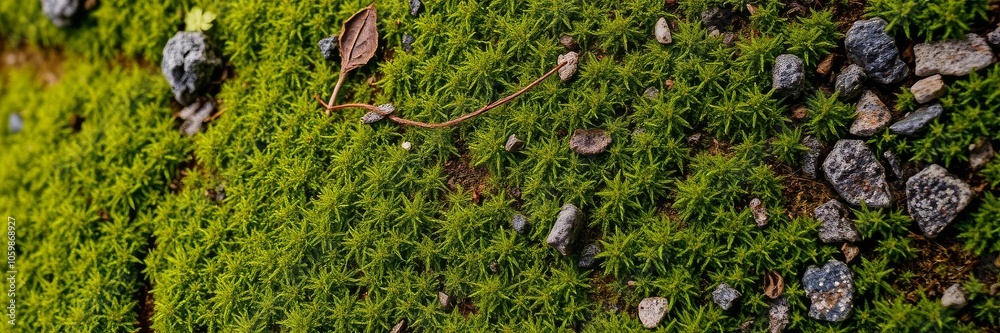 Fototapeta premium A close-up shot of green moss covering a textured surface in a forest, nature, environment