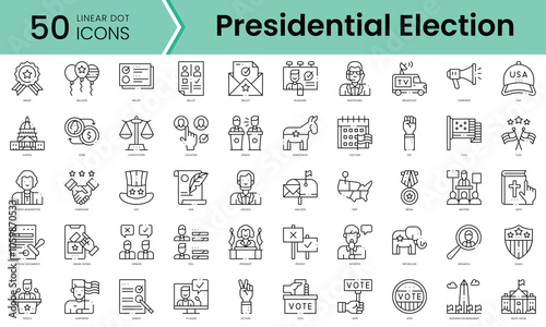 Set of united states presidential election icons. Line art style icons bundle. vector illustration