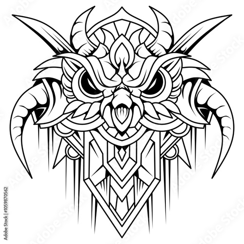 Hand drawn of owl monster tattoo