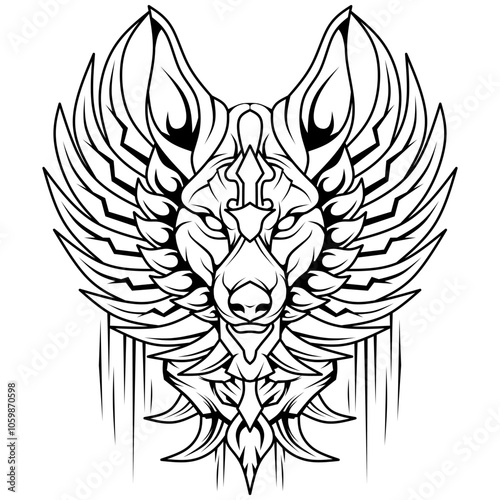 Hand drawn of wolf tattoo