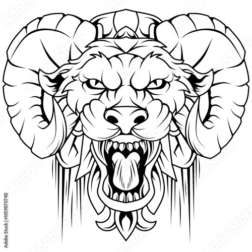 Hand drawn of horned lion tattoo