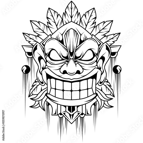 Hand drawn of tiki mask