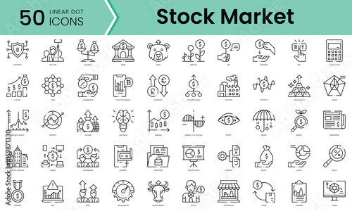 Set of stock market icons. Line art style icons bundle. vector illustration