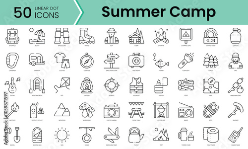 Set of summer camp icons. Line art style icons bundle. vector illustration