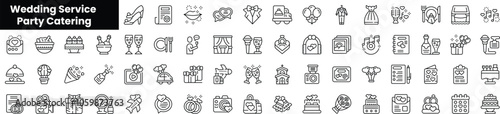 Set of outline wedding service party catering icons