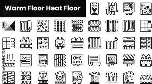 Set of outline warm floor heat floor icons