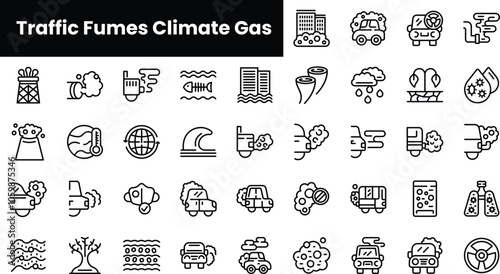 Set of outline traffic fumes climate gas icons