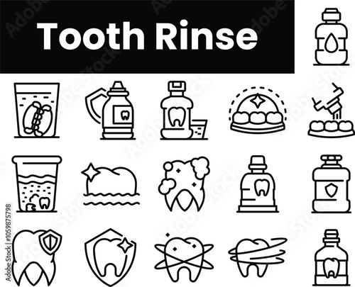 Set of outline tooth rinse icons