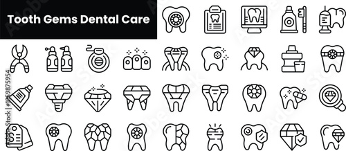 Set of outline tooth gems dental care icons