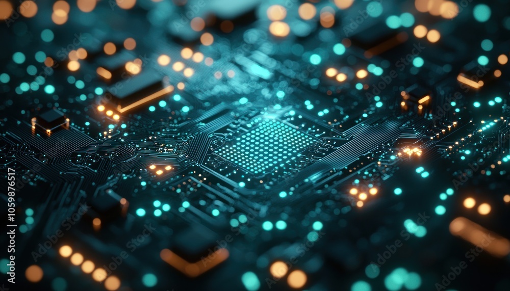 Obraz premium Close-up of a Circuit Board with Glowing Lights