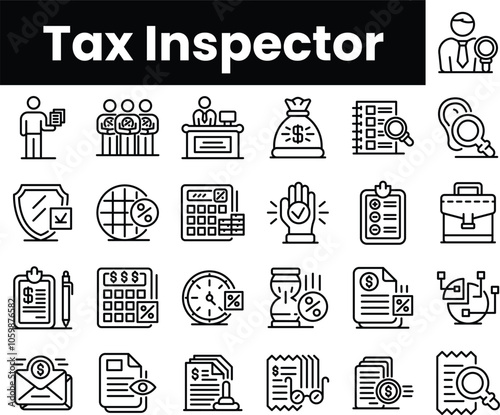 Set of outline tax inspector icons