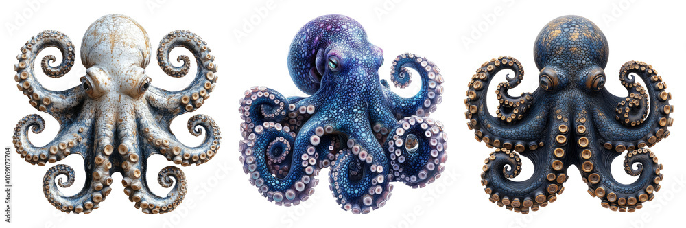 Obraz premium Colorful Octopuses On Transparent Background
