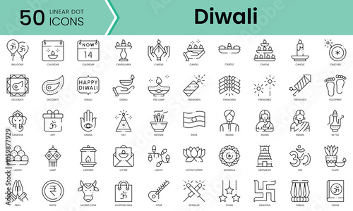 Set of diwali icons. Line art style icons bundle. vector illustration