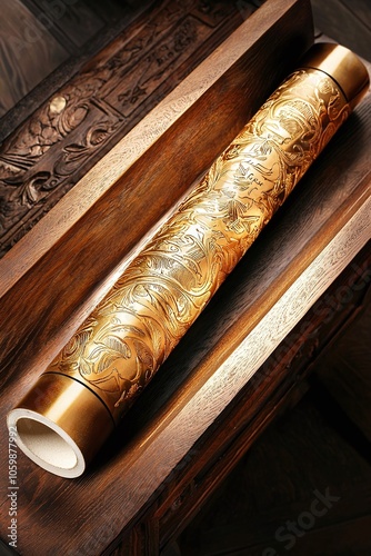 Wallpaper Mural Golden Scroll on Wooden Background. Torontodigital.ca