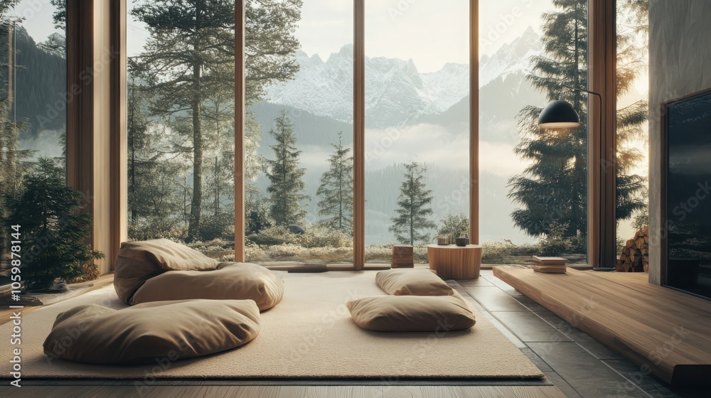 Fototapeta premium Embrace natural light in a modern scandinavian living room with expansive windows and cozy textures