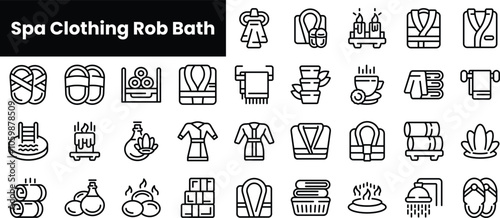 Set of outline spa clothing rob bath icons