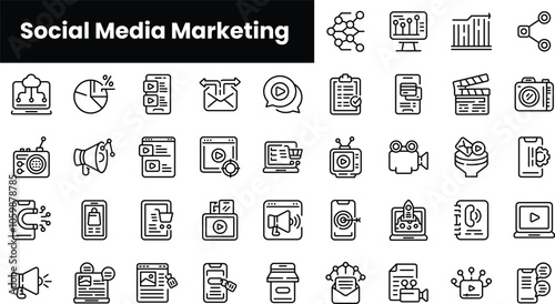 Set of outline social media marketing icons