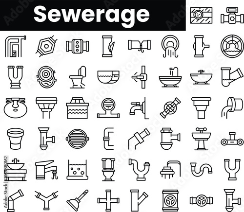 Set of outline sewerage icons